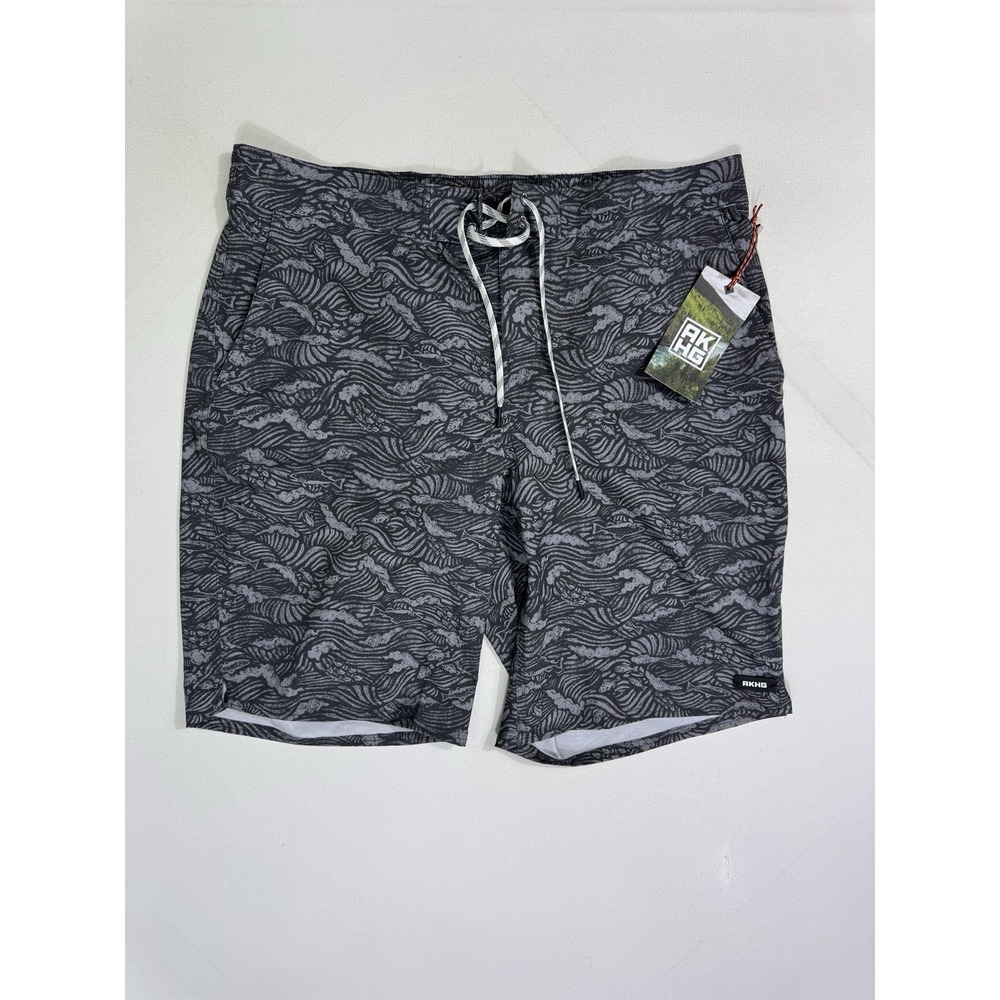 Duluth Alaskan Hardgear Lost Lake Fish Print Gray Board Shorts Men's 36x11 NWT